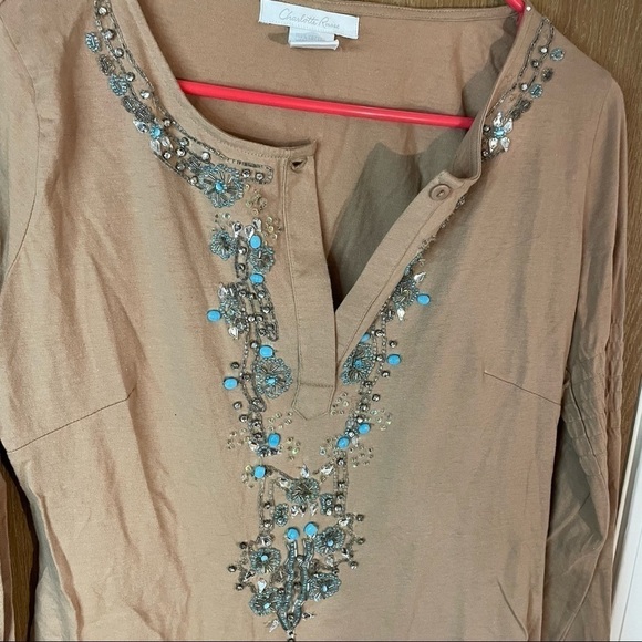 Charlotte Russe Tan Beaded Long Sleeve Size Small - Picture 2 of 7